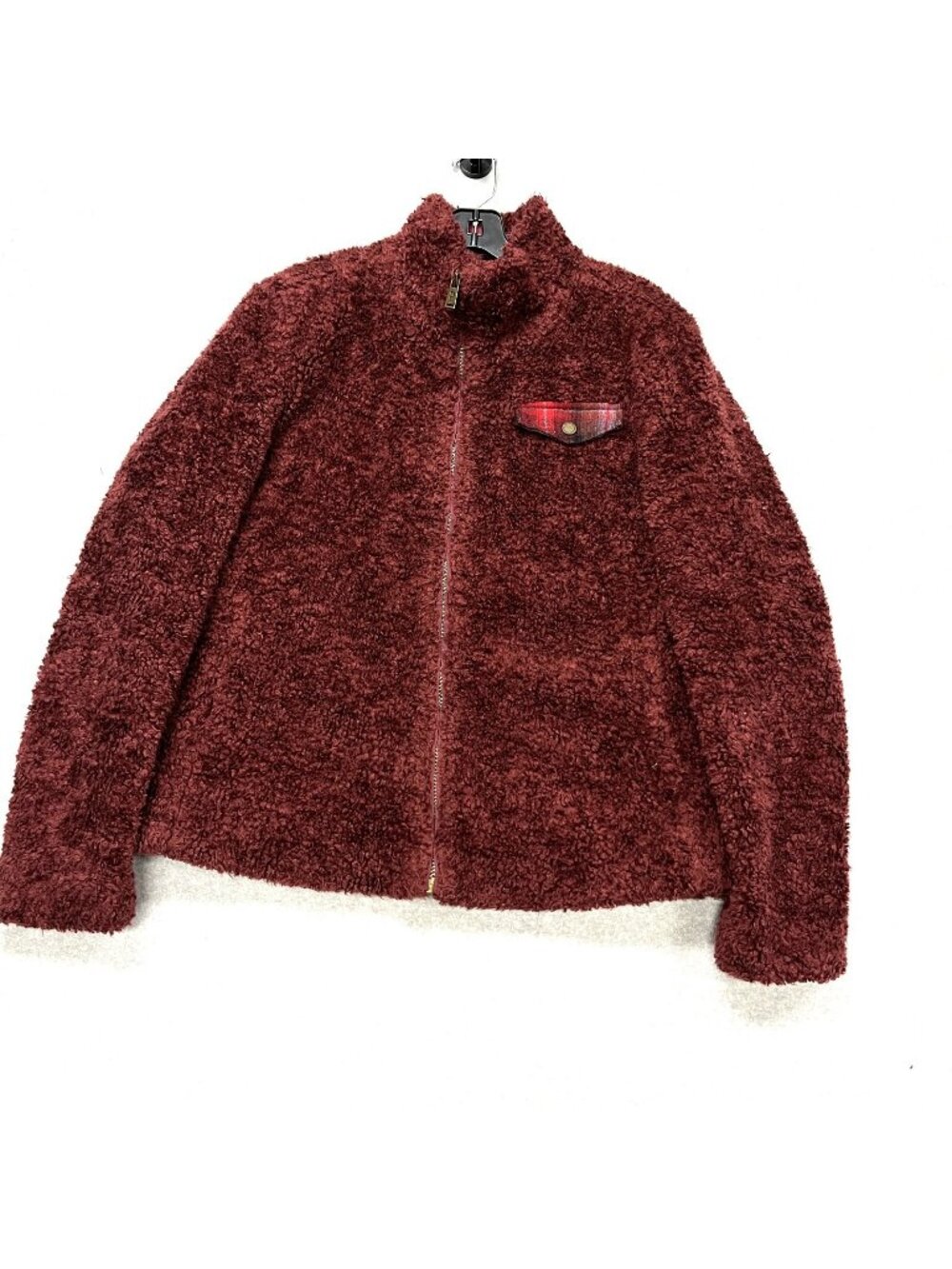 Pendleton Sherpa Fleece Women's Large Burgundy Full Zip Plaid Wool Blend Jacket